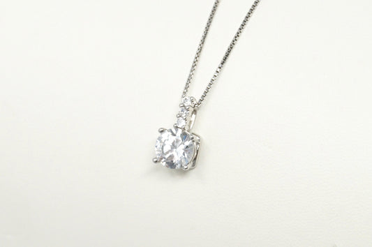 Lovely Large Simulated Diamond Sweetheart Necklace Sterling Silver 16"