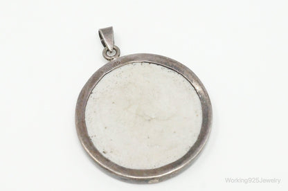 Vintage White Blue Ming Porcelain Sterling Silver Pendant