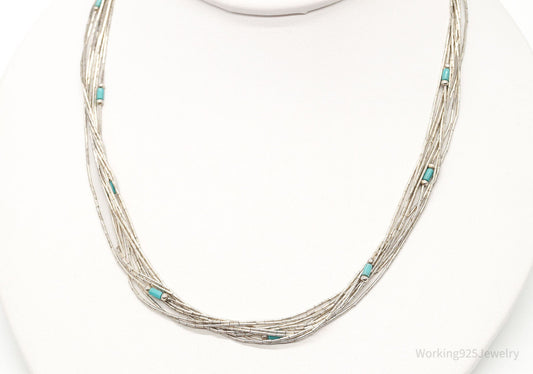 Vintage Native American Blue Turquoise Sterling Silver Bead Necklace 22"