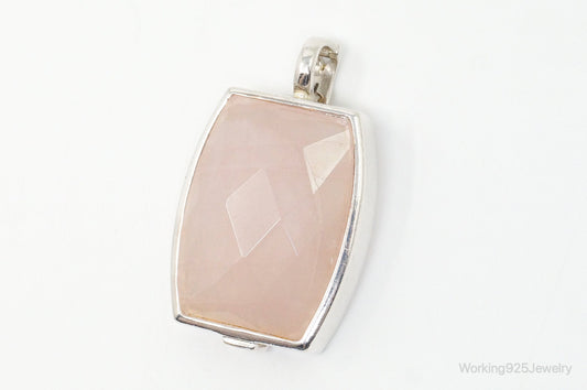 Large Designer ELLE Rose Quartz Ruby Sterling Silver Necklace Pendant