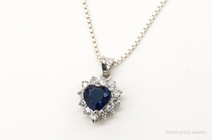 Blue Lab Sapphire Cubic Zirconia Heart Sterling Silver Necklace