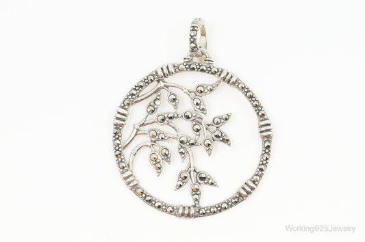 Vintage Large Marcasite Tree Limbs Sterling Silver Necklace Pendant