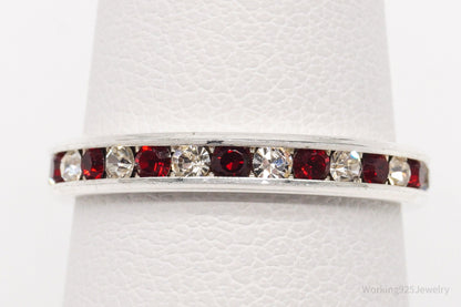 Vintage Red & White Crystal Sterling Silver Ring - Size 6.75
