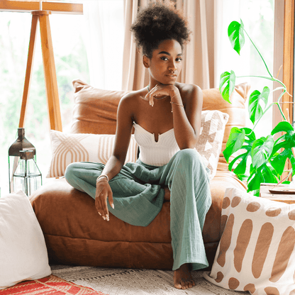 Sage Escape Wide-Leg Cotton Pants