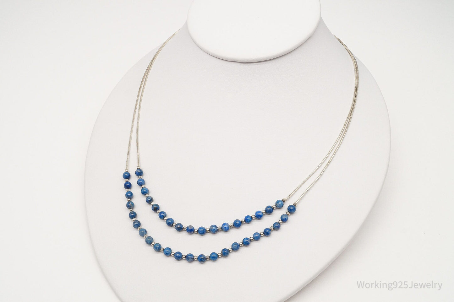 Vintage Southwest Carolyn Pollack Lapis Lazuli Bead Sterling Silver Necklace 23"