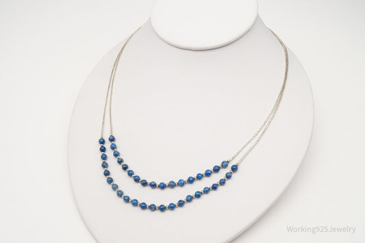 Vintage Southwest Carolyn Pollack Lapis Lazuli Bead Sterling Silver Necklace 23"