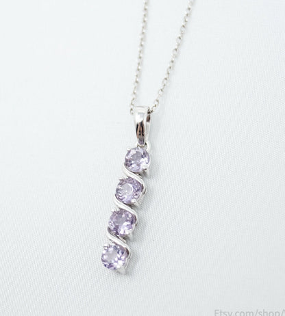 Vintage Amethyst Art Deco Sterling Silver Long Chain Necklace