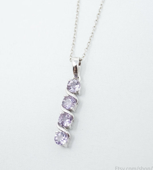 Vintage Amethyst Art Deco Sterling Silver Long Chain Necklace