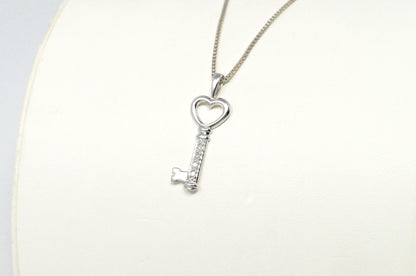 Vintage Diamond Heart Key "Key To My Heart" Sterling Silver Necklace 20"