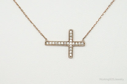 Vintage Cubic Zirconia Rose Gold Vermeil Sterling Silver Cross Necklace