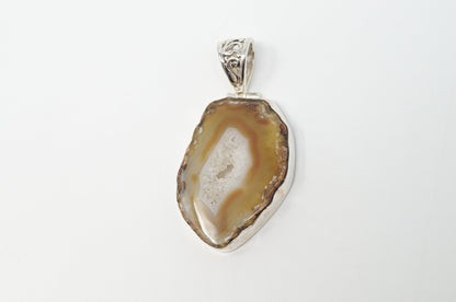 Vintage Brown Crazy Lace Agate Sterling Silver Necklace Pendant