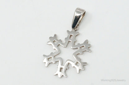 Large Vintage Mexico Snowflake Sterling Silver Pendant