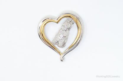 Designer BGE Gold Vermeil Schnauzer Heart Sterling Silver Pendant