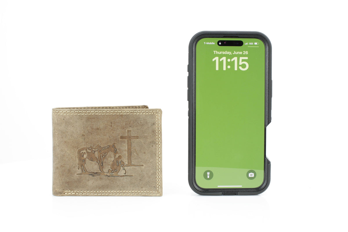 Praying Cowboy Leather Wallet | Branding Iron Western Wear