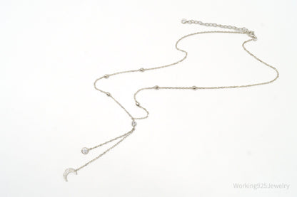 Vintage Cubic Zirconia Moon Charm Sterling Silver Necklace