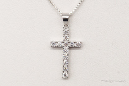 Vintage Cubic Zirconia Cross Sterling Silver Necklace