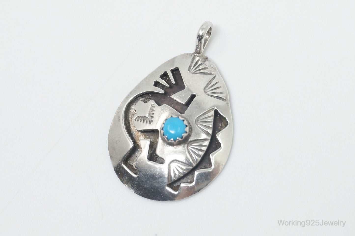 Vintage Handmade Native American Kokopelli Turquoise Sterling Silver Pendant