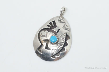 Vintage Handmade Native American Kokopelli Turquoise Sterling Silver Pendant
