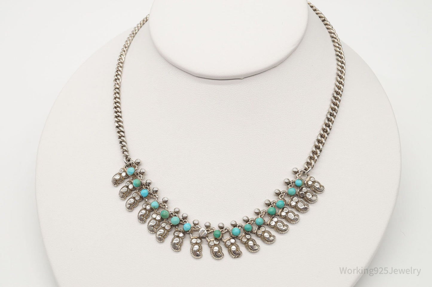 Handmade Vintage Native American Unsigned Turquoise Silver Necklace