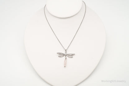 Rose Quartz Dragonfly Sterling Silver Necklace