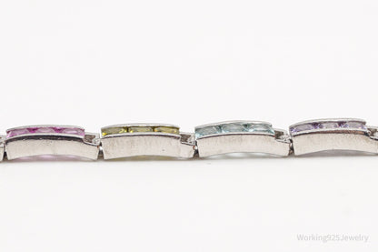 Vintage Designer FAS Multi Gemstone Sterling Silver Plated Bracelet