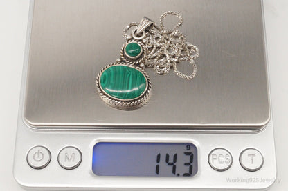 Vintage Large Malachite Southwestern Sterling Silver Necklace