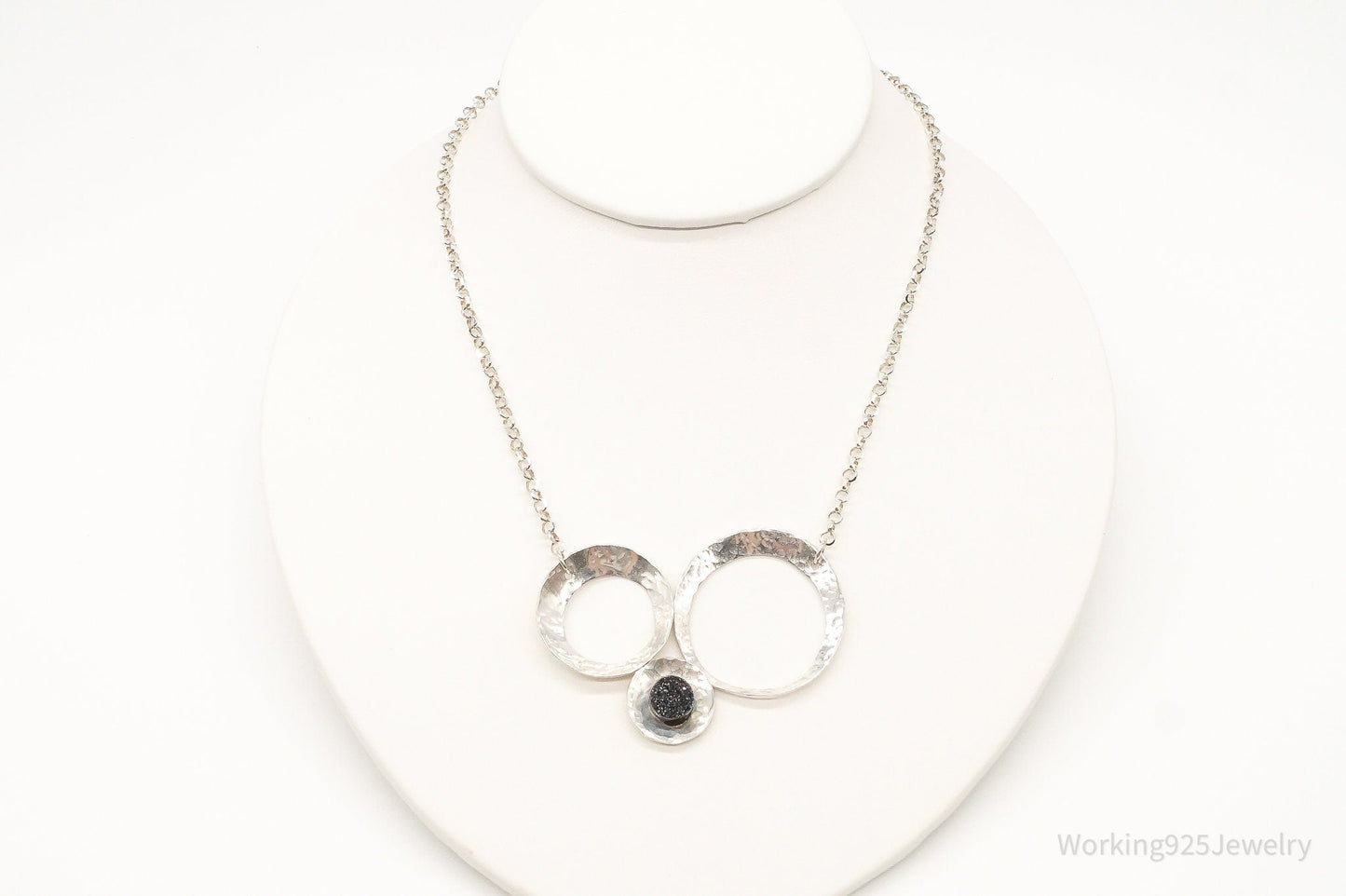 Modernist Druzy Quartz Sterling Silver Necklace