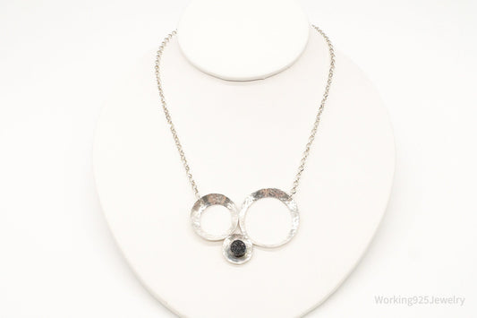 Modernist Druzy Quartz Sterling Silver Necklace