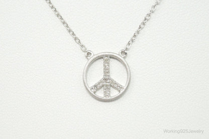 Vintage Cubic Zirconia Peace Sign Sterling Silver Necklace