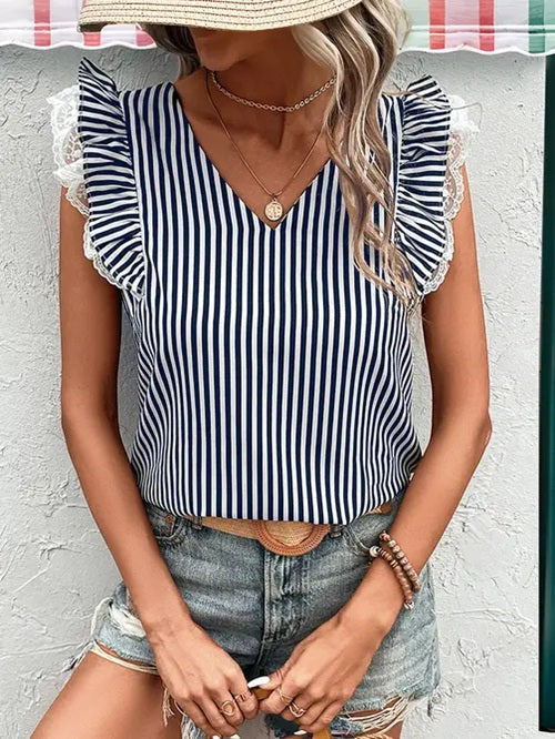 Striped Ruffled Sleeve Top