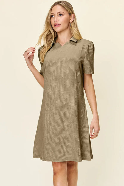 Double Take Textured Collared Short Sleeve Dress