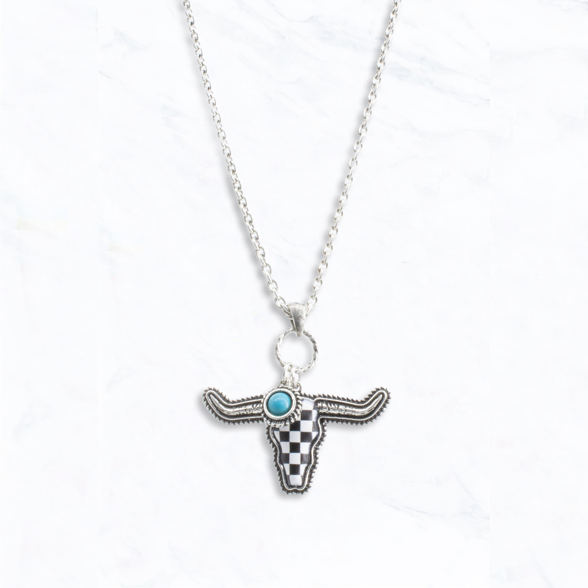 Western Checkered Longhorn Turquoise Necklace