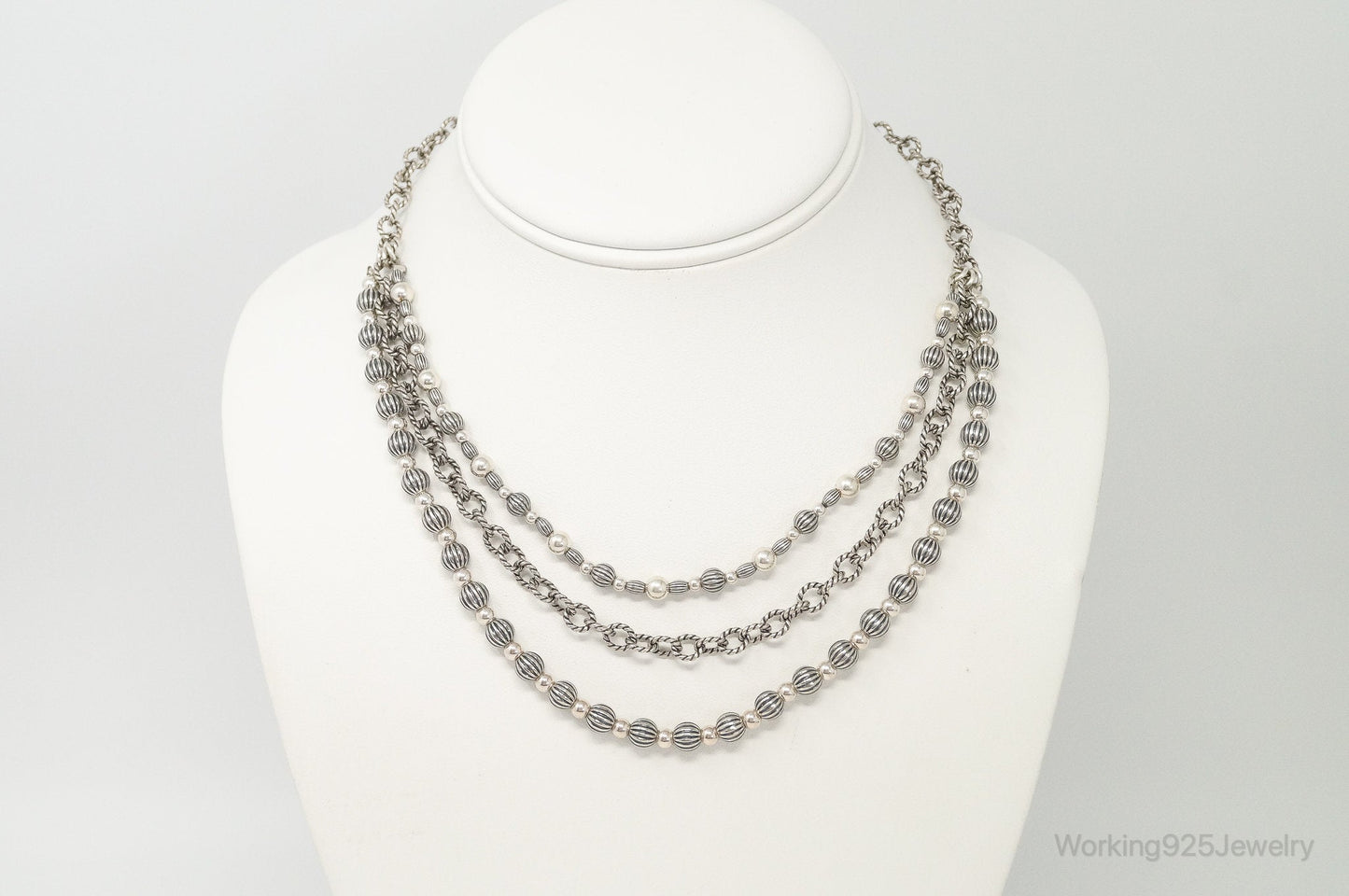 Southwestern Designer Carolyn Pollack Relios Bead Sterling Silver Necklace