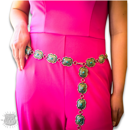 Scalloped western concho link belt