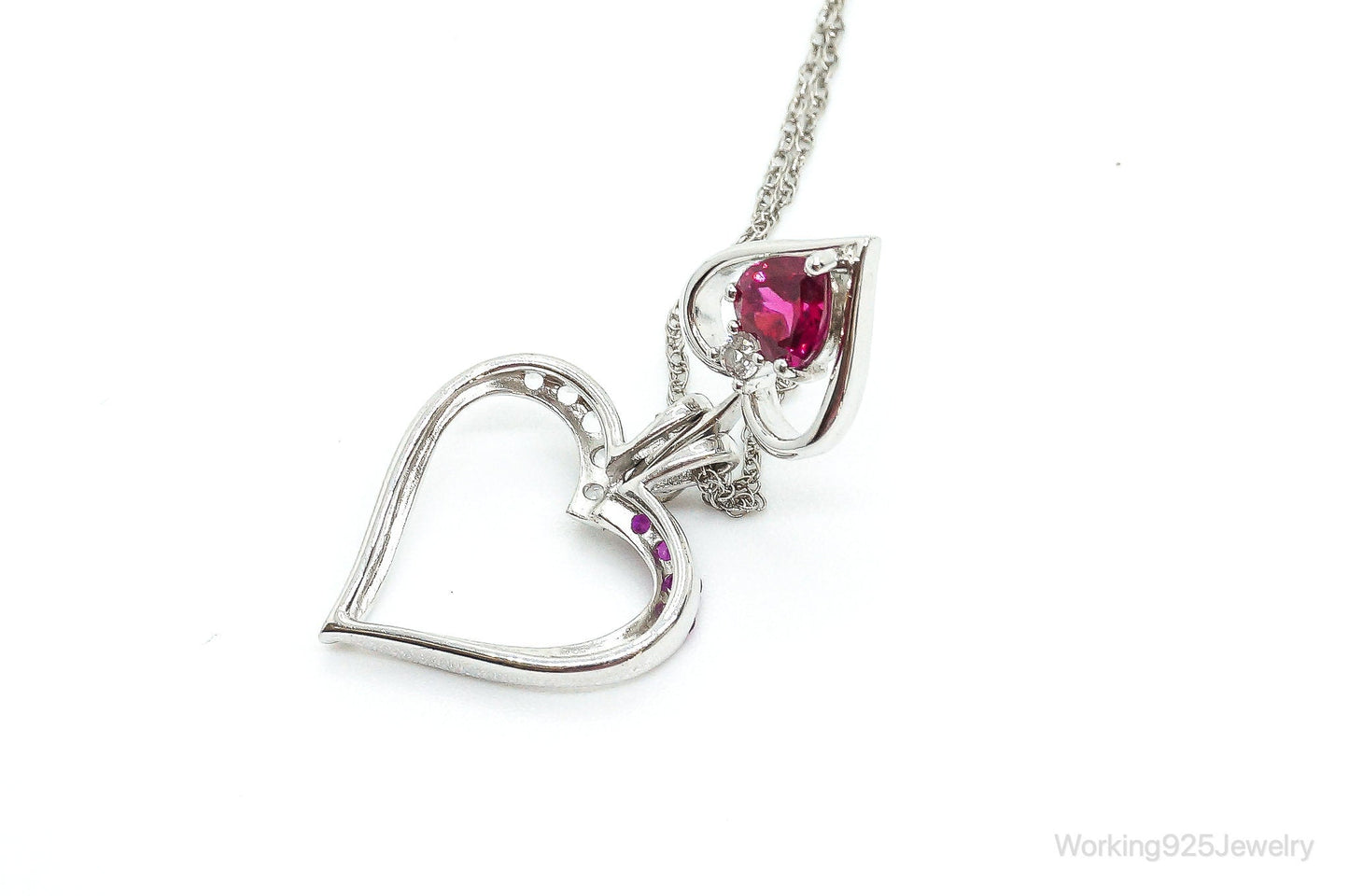 Designer Ruby Cubic Zirconia Heart Sterling Silver Necklace