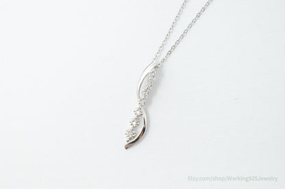 Vintage Designer Art Deco Cubic Zirconia Sterling Silver Necklace