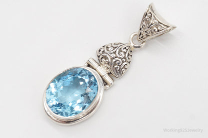 Large Vintage Blue Topaz Sterling Silver Necklace Pendant