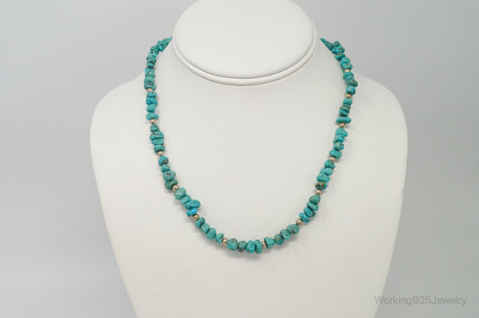 Vintage Native American Unsigned Turquoise Beaded Sterling Silver Necklace