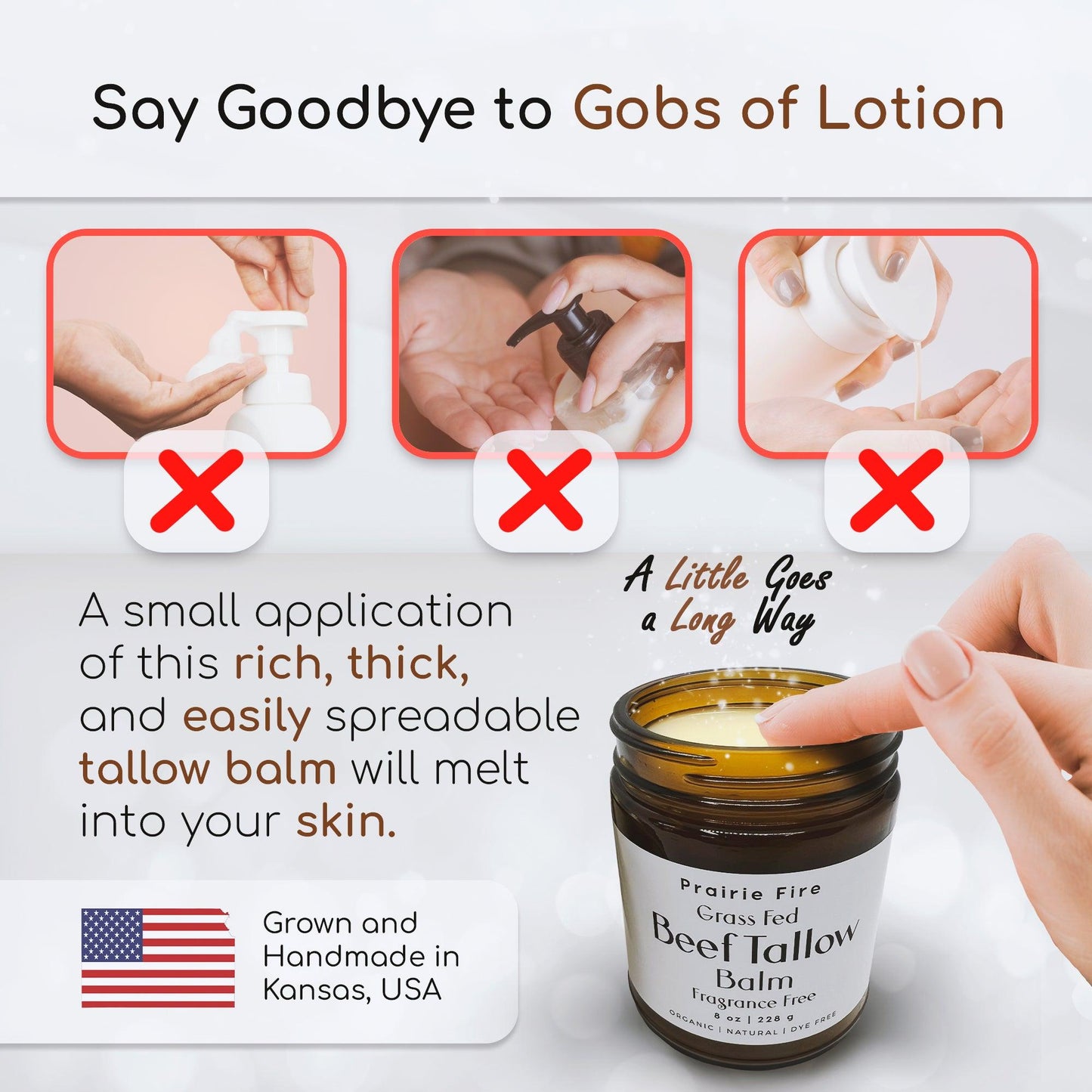 Grass Fed Beef Tallow Balm - 4 oz - Made in USA - Organic Grass Fed and Finished Tallow - Moisturizing Skin Care