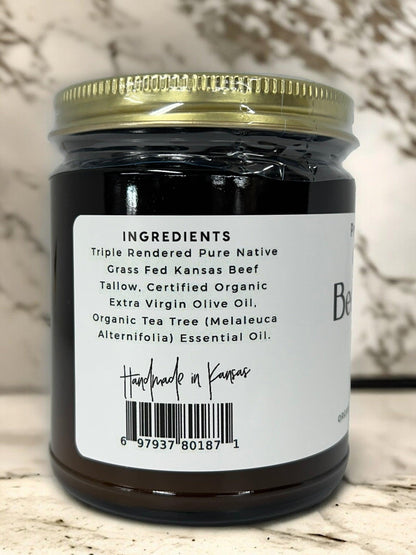 Grass Fed Beef Tallow Balm - 8 oz - Made in USA - Organic Grass Fed and Finished - Moisturizing Skin Care