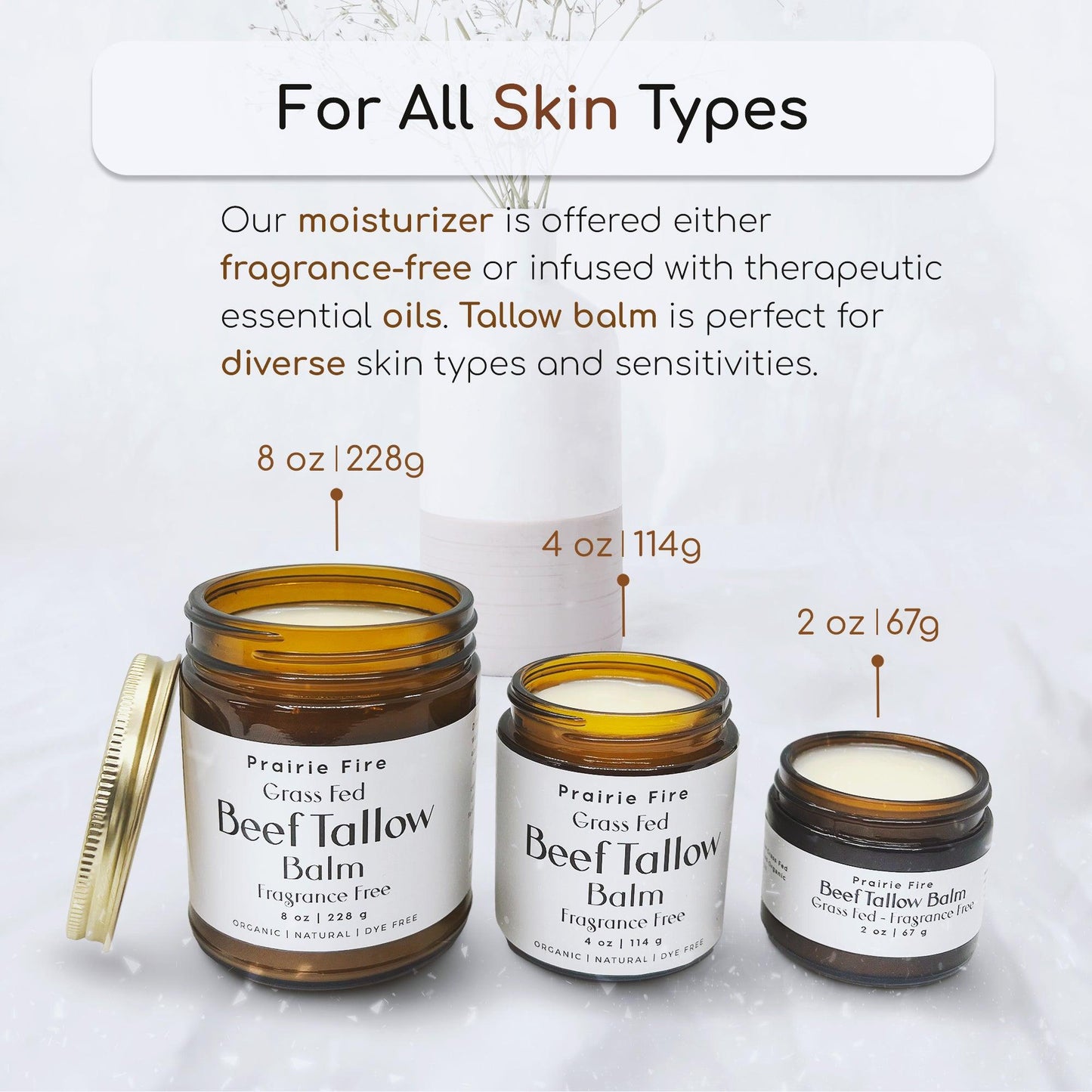 Grass Fed Beef Tallow Balm - 8 oz - Made in USA - Organic Grass Fed and Finished - Moisturizing Skin Care