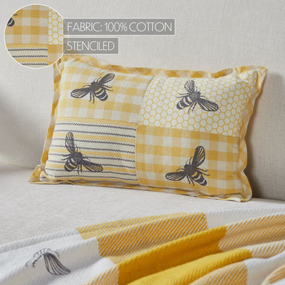 VHC Patchwork Bee Lumbar Pillow 9.5" x 14" | Farmhouse Cottage Accent Pillow