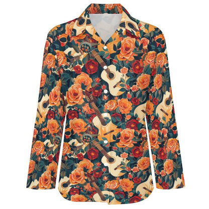Baha Ranch Colores de Mexico Guitars and Roses Button up Blouse