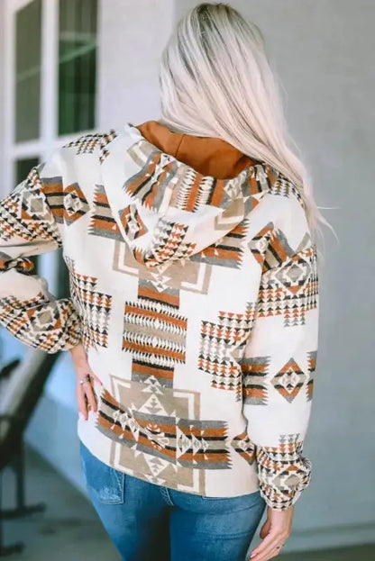 Beige Aztec Half-Zip Hoodie