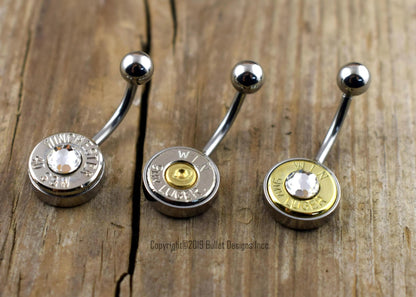 Bullet Belly Ring, 9mm, 40 Cal, 38 Sp. 357 Mag, NON-DANGLE