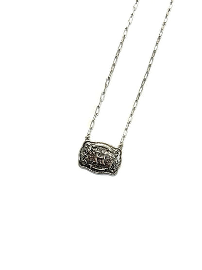 Belt Buckle Initial Necklace