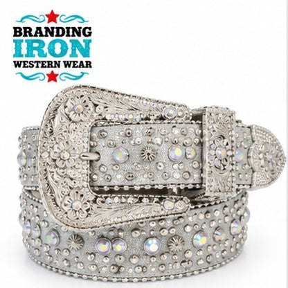Silver Showstopper Rhinestone Western Belt | Branding Iron Western Wear