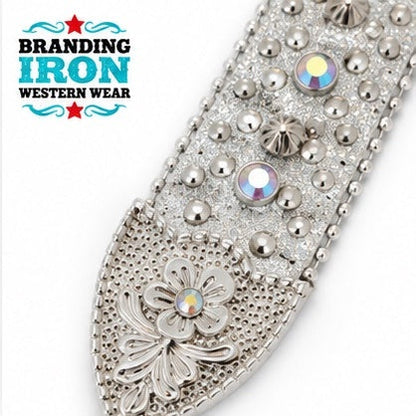 Silver Showstopper Rhinestone Western Belt | Branding Iron Western Wear