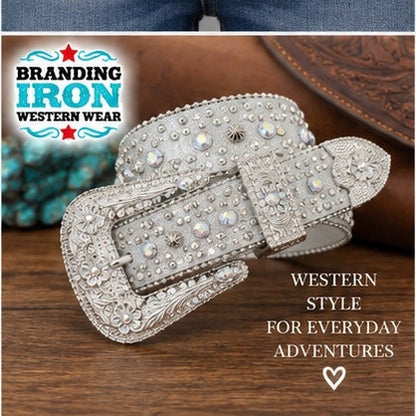 Silver Showstopper Rhinestone Western Belt | Branding Iron Western Wear