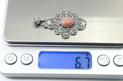 Vintage Pink Gemstone Bali Style Sterling Silver Dangle Pendant